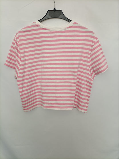 STRADIVARIUS. Camiseta rayas rosas T.l