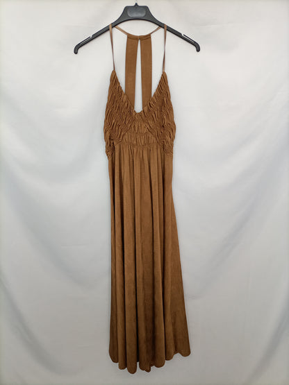ZARA. Vestido midi marrón  T.l