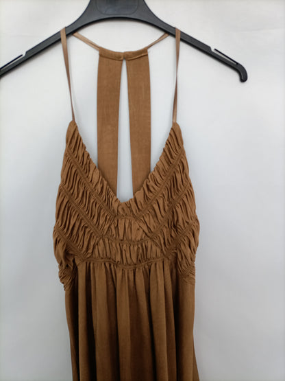 ZARA. Vestido midi marrón  T.l