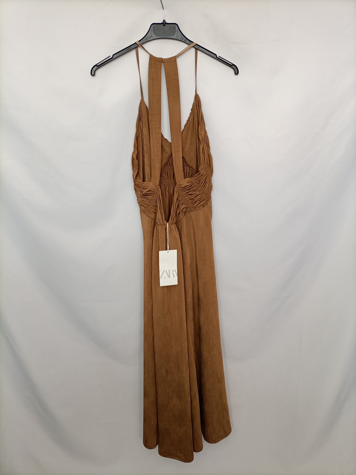 ZARA. Vestido midi marrón  T.l