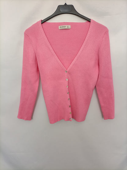 STRADIVARIUS. pink ribbed cardigan/top Tl