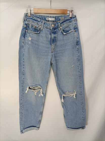 ZARA. Ripped straight-leg trousers, size 36