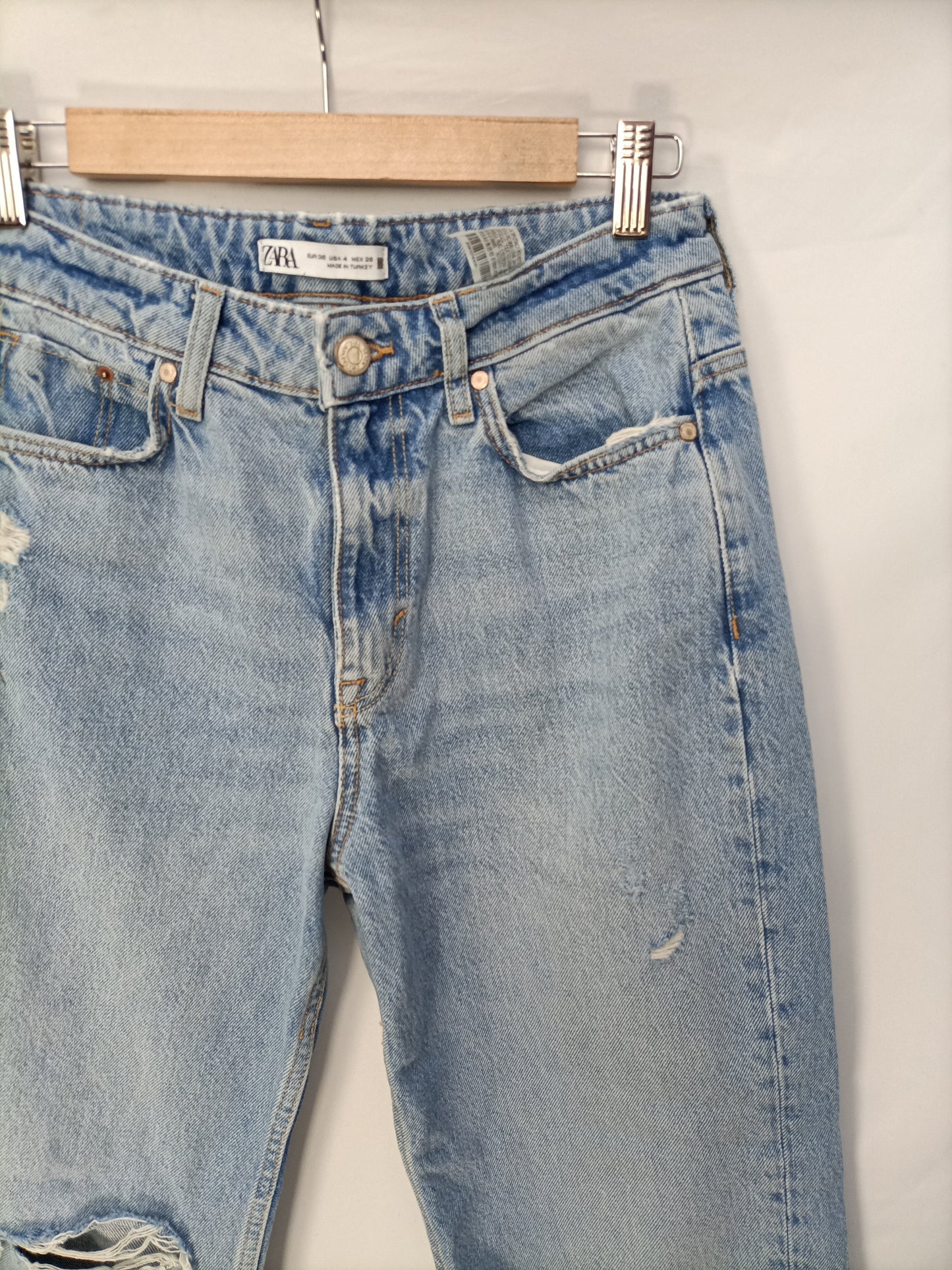 ZARA. Ripped straight-leg trousers, size 36