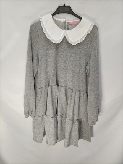 ALLO ALLO. Vestido gris cuello T.m/l