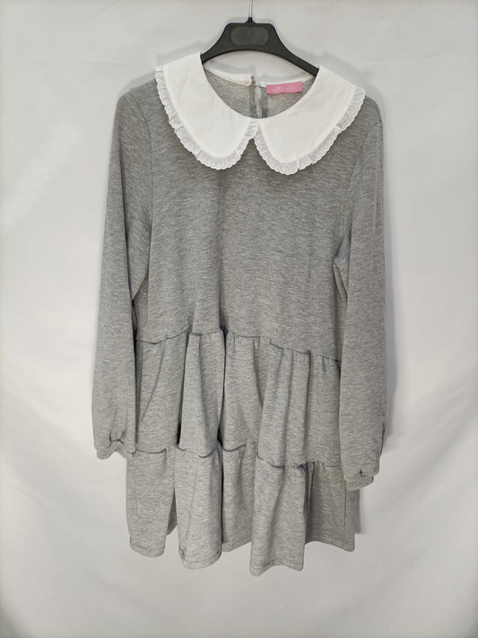 ALLO ALLO. Vestido gris cuello T.m/l