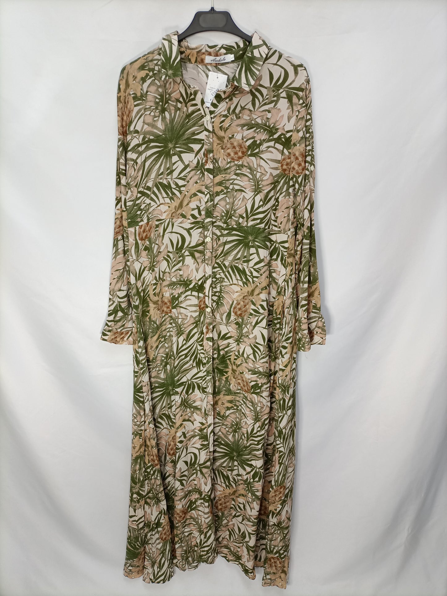 ARAVELA. Vestido camisero hojas  T.l