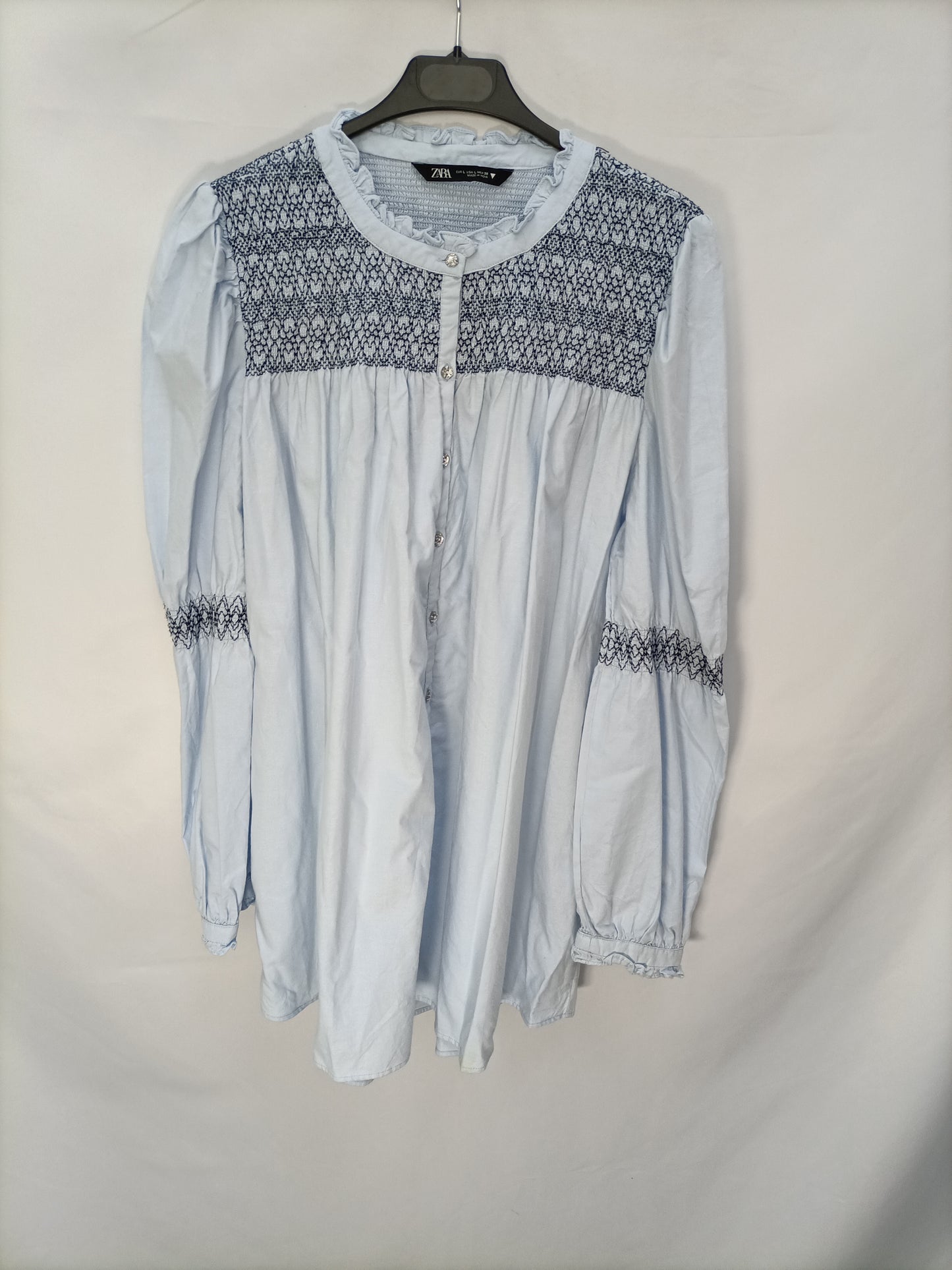 ZARA. Blusa azul nido de abeja  T.l