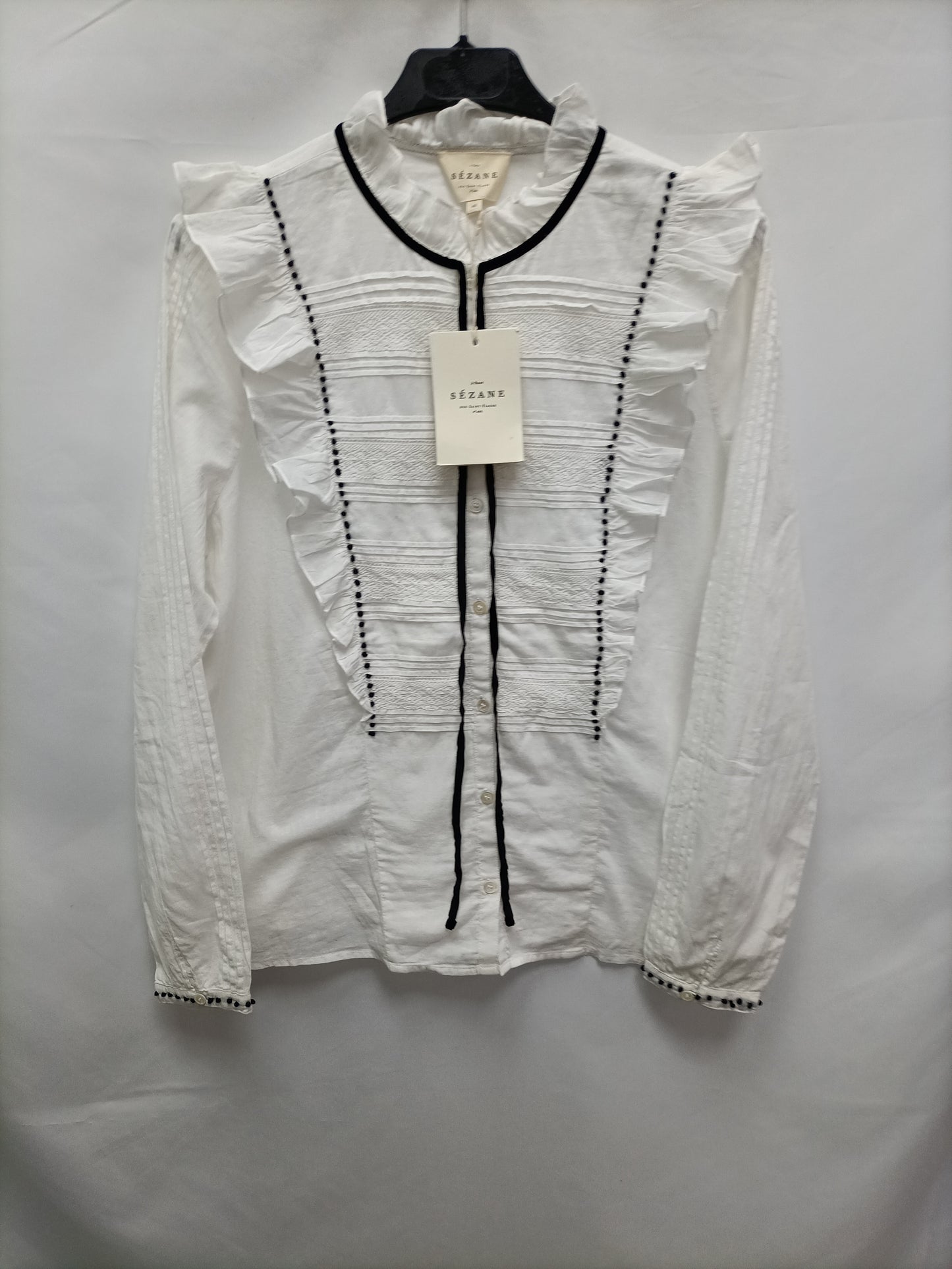 SEZANE. White ruffle blouse T.40