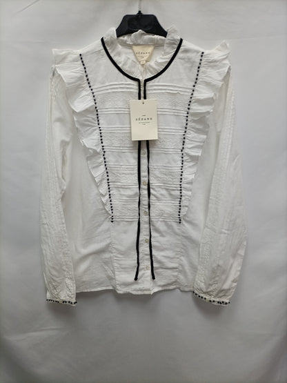 SEZANE. White ruffle blouse T.40