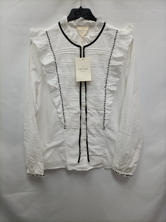 SEZANE. White ruffle blouse T.40