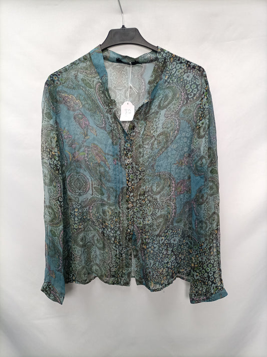 CORTEFIEL. Blue silk blouse, size 48