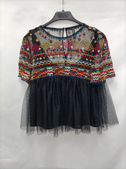 ZARA. Top tull bordado  T.xs