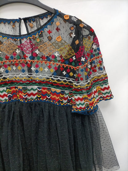 ZARA. Top tull bordado  T.xs