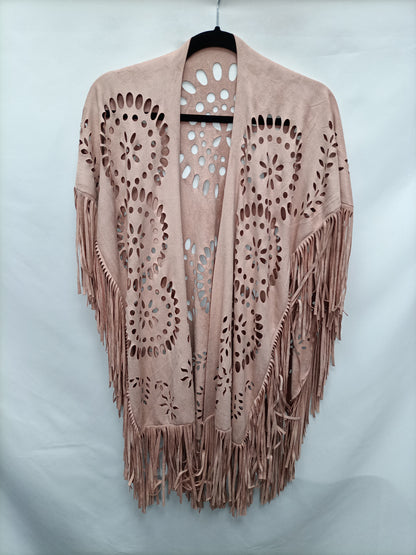 OTRAS. Poncho rosa flecos T.u