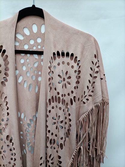OTRAS. Poncho rosa flecos T.u