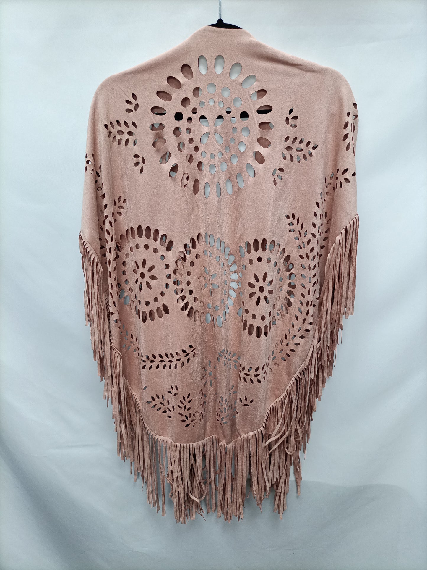 OTRAS. Poncho rosa flecos T.u