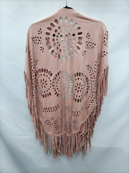 OTRAS. Poncho rosa flecos T.u