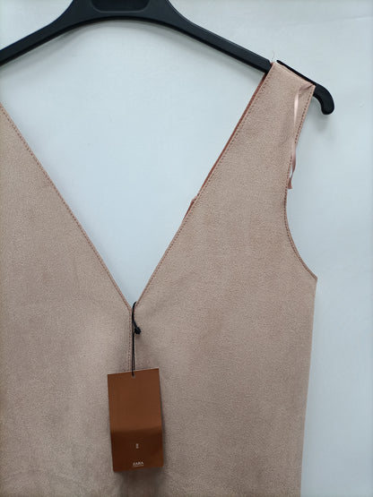 ZARA. Vestido rosa antelina T.m