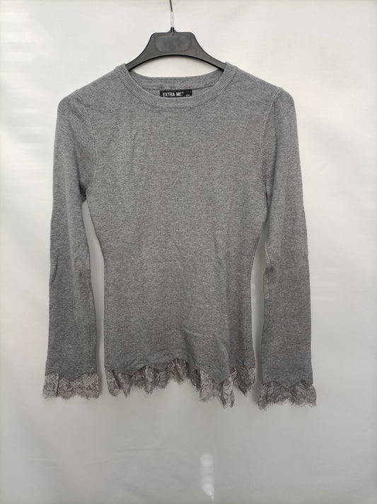 EXTRA ME. Jersey gris encaje T.s/m
