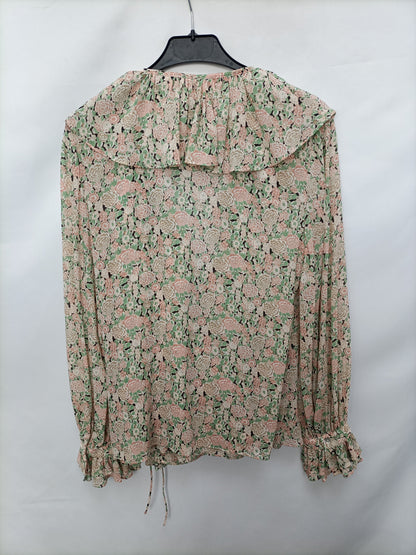MANGO. Blusa cruzada flores  T.m