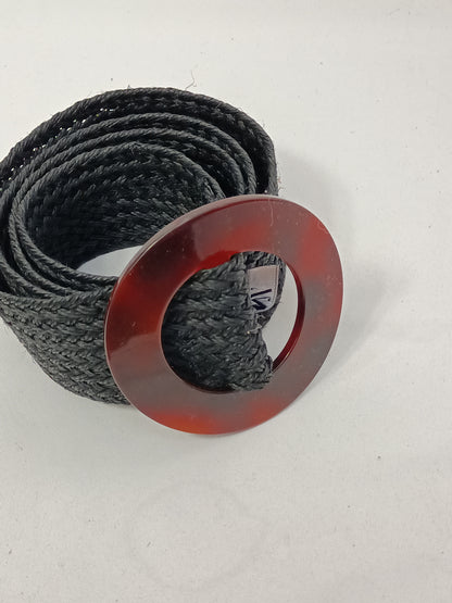 ZARA. Cinturón  rafia negro T.90