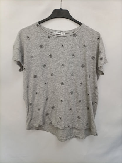 MANGO. Printed gray T-shirt