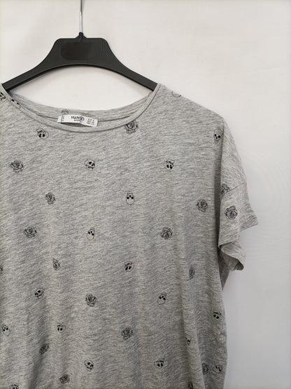 MANGO. Printed gray T-shirt
