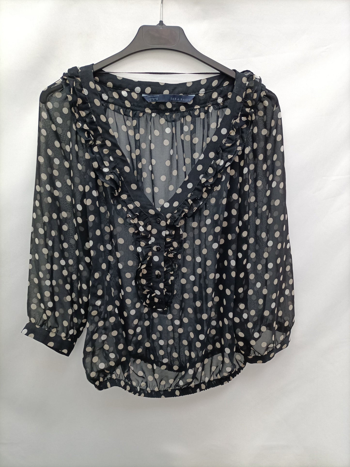 ZARA. Blusa negra Lunares T.m