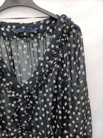 ZARA. Blusa negra Lunares T.m