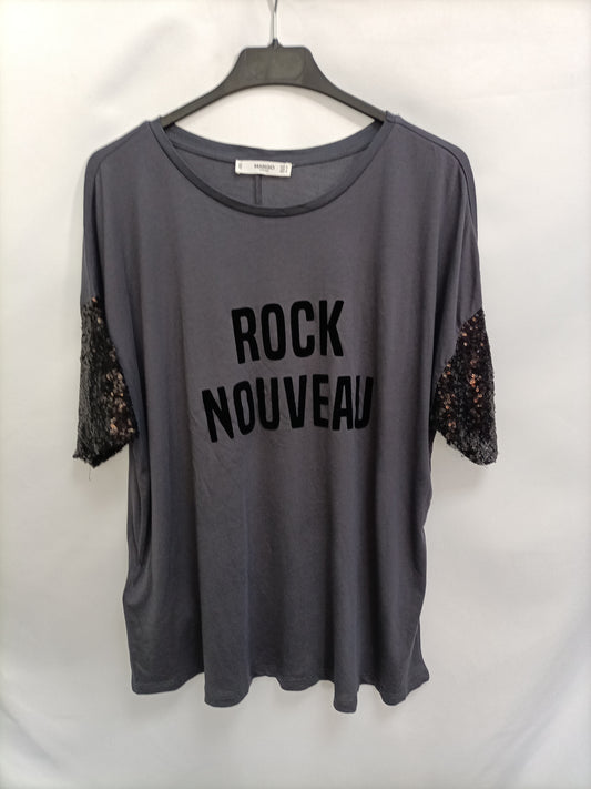 MANGO. Camiseta mangas lentejuela T.m