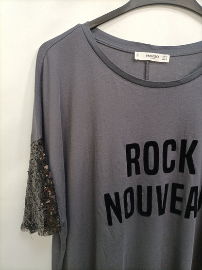 MANGO. Camiseta mangas lentejuela T.m