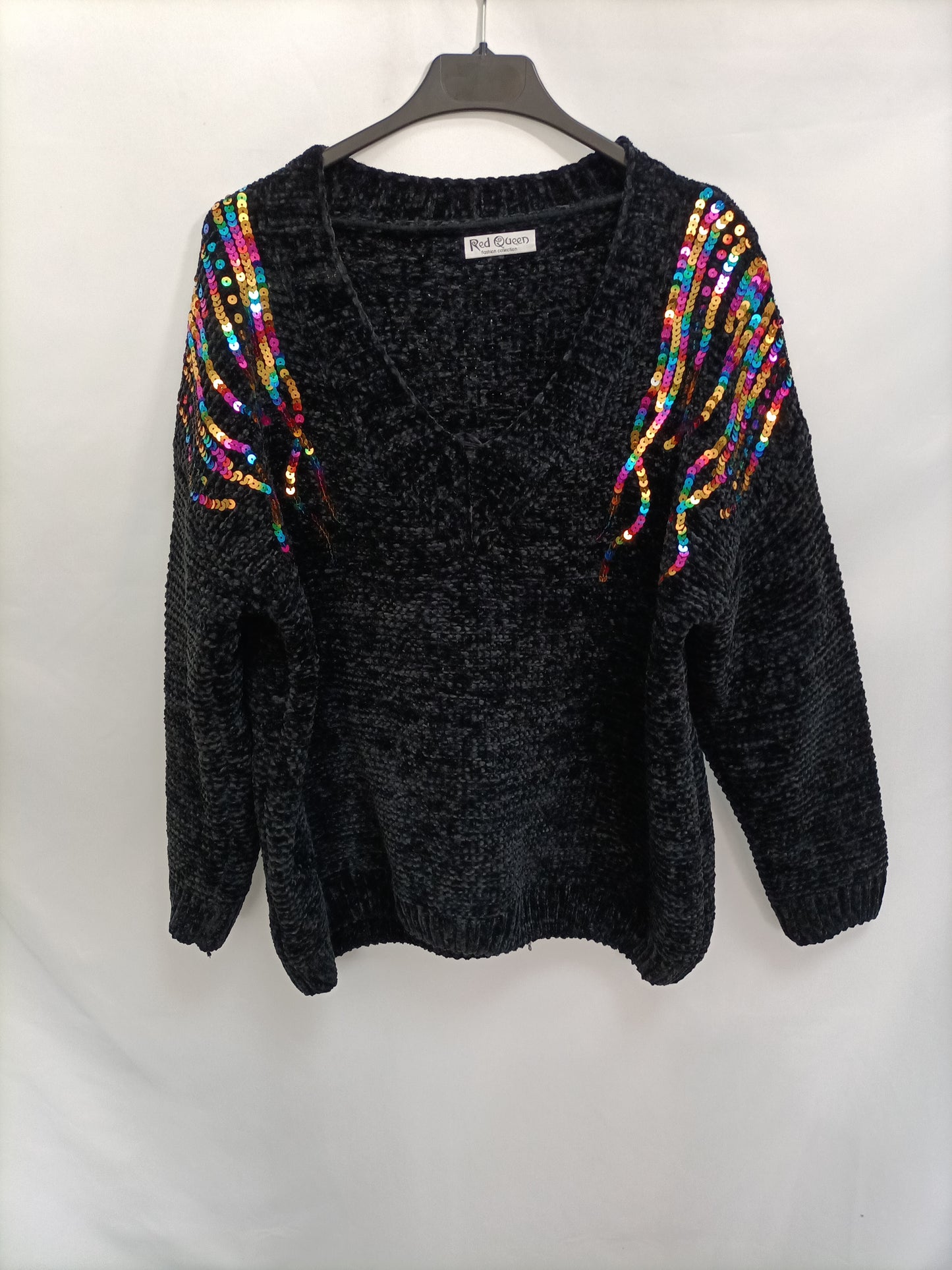 RED QUEEN. Jersey negro lentejuelas T.U (m/l)