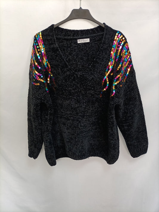 RED QUEEN. Jersey negro lentejuelas T.U (m/l)