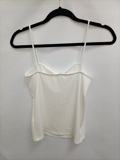 STRADIVARIUS. Top blanco canalé T.l