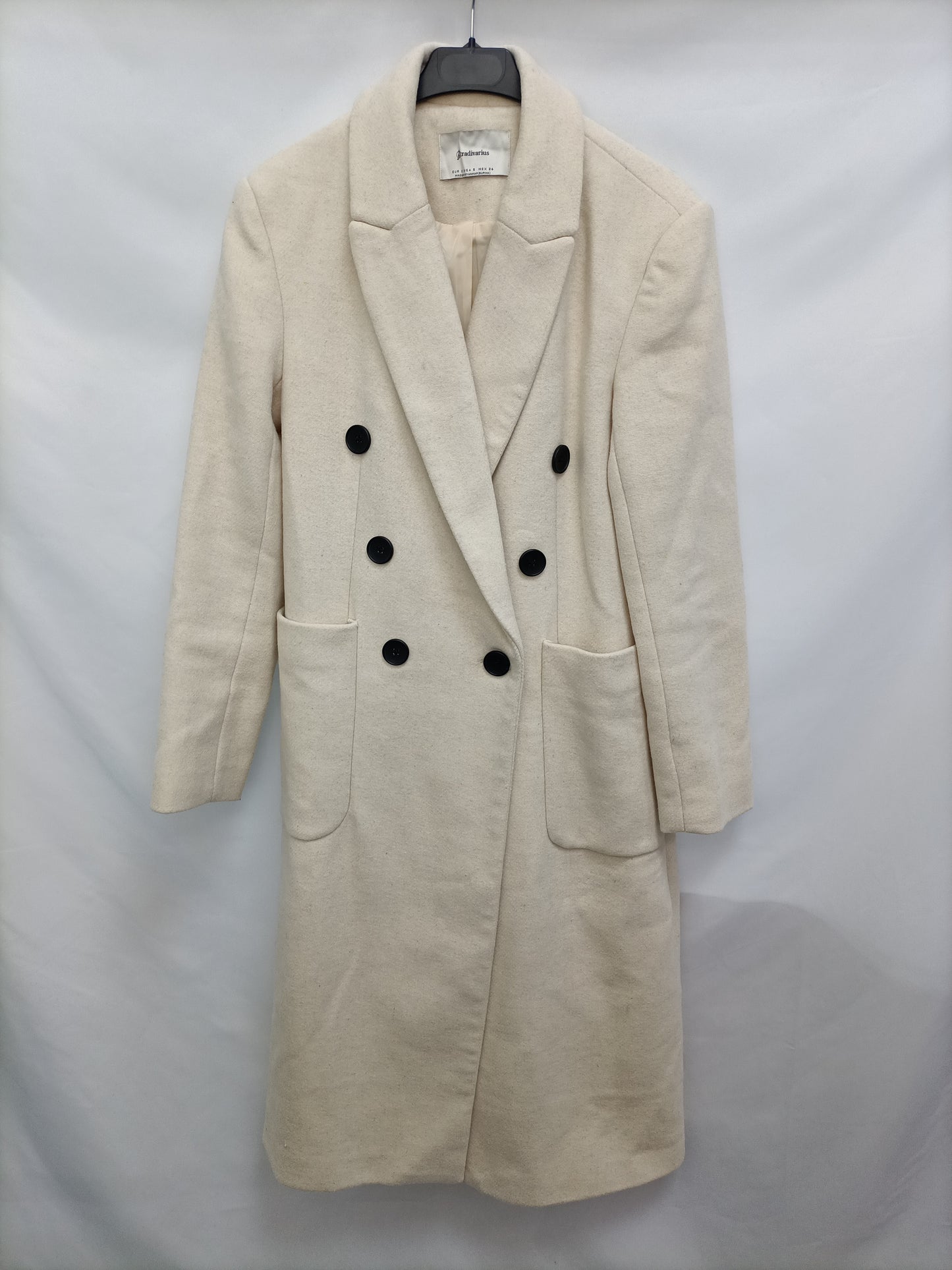 STRADIVARIUS. Abrigo beige jaspeado T.s