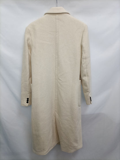 STRADIVARIUS. Abrigo beige jaspeado T.s