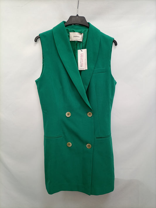 STRADIVARIUS. Vestido/Chaleco corto verde T.m
