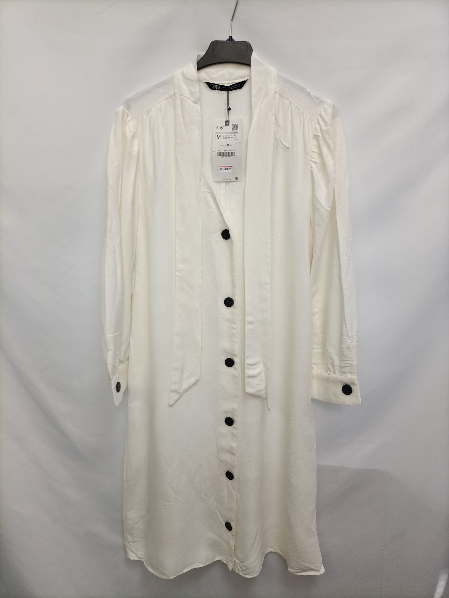 ZARA. Vestido midi blanco crudo T.m