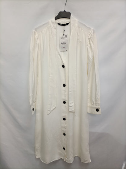 ZARA. Vestido midi blanco crudo T.m