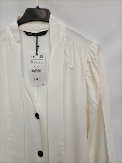 ZARA. Vestido midi blanco crudo T.m