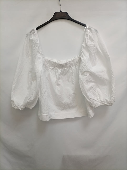 MANGO. Top blanco mangas T.m