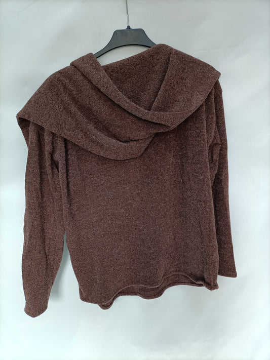 INES DOMENEQ. Jersey marrón solapa T.s/m