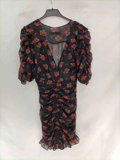 ZARA. Vestido negro fruncido T.s