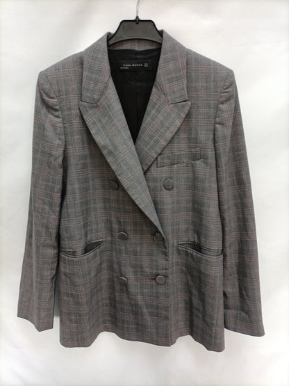 ZARA. Blazer cruzada cuadros T. Xs
