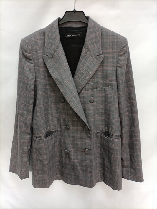 ZARA. Blazer cruzada cuadros T. Xs