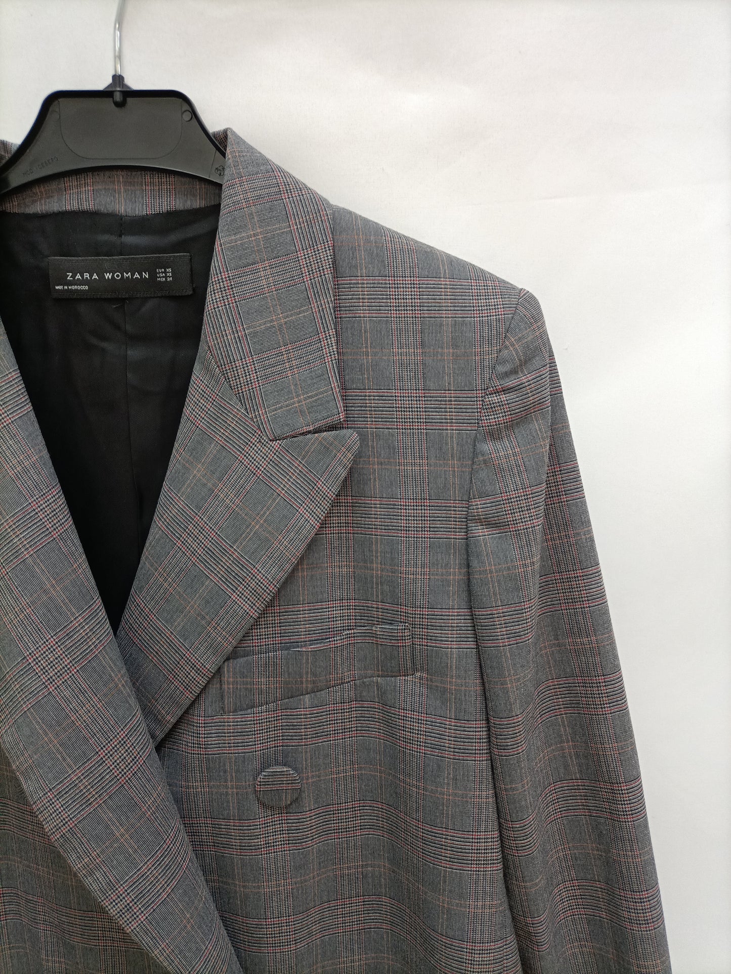ZARA. Blazer cruzada cuadros T. Xs