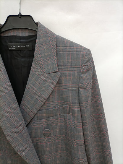 ZARA. Blazer cruzada cuadros T. Xs