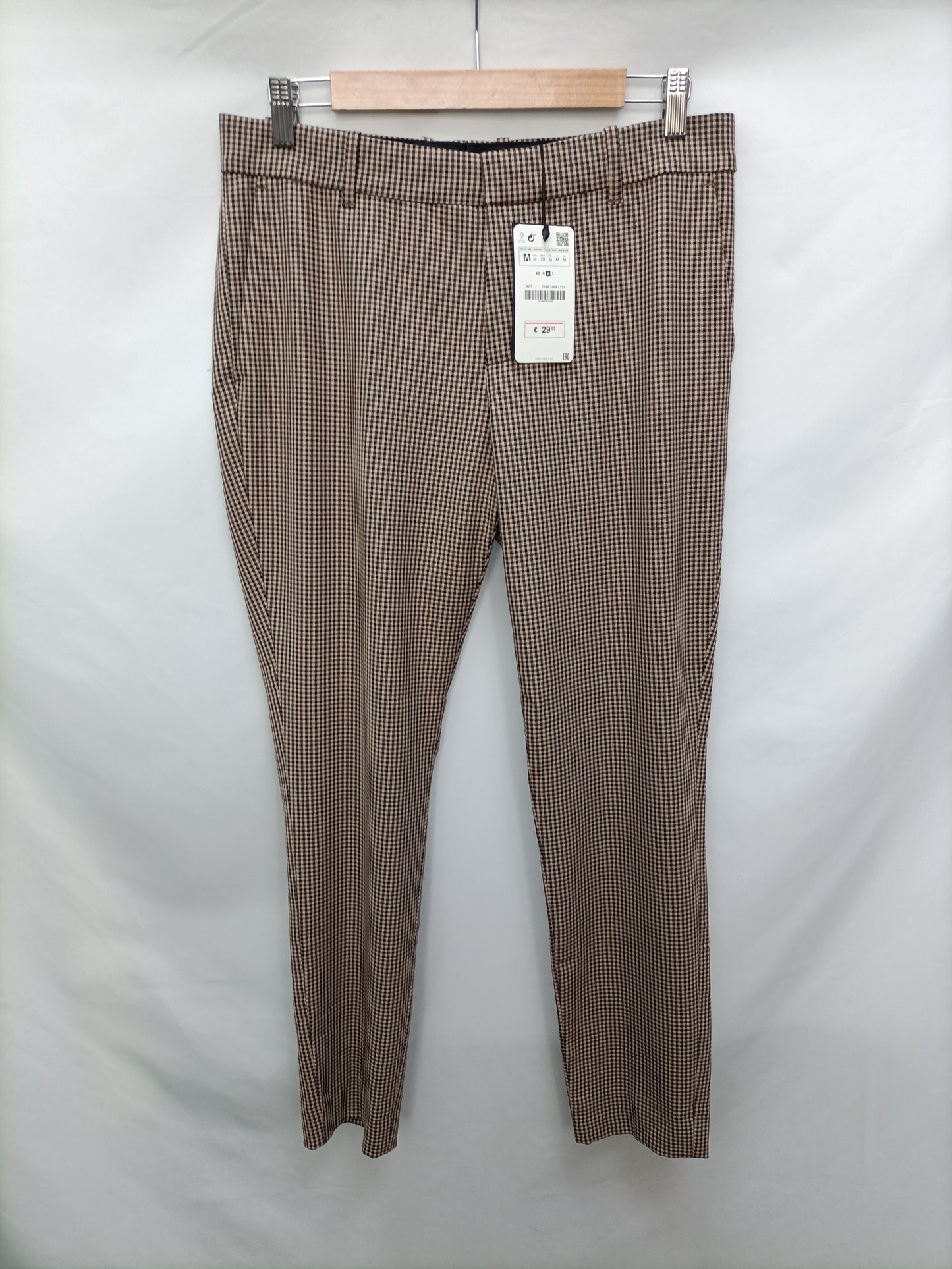 ZARA. Pantalón beige cuadros T.m