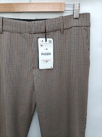 ZARA. Pantalón beige cuadros T.m