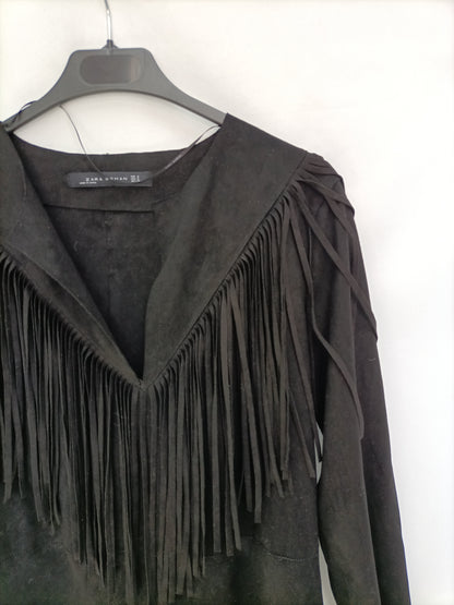 ZARA.Vestido antelina flecos T.s